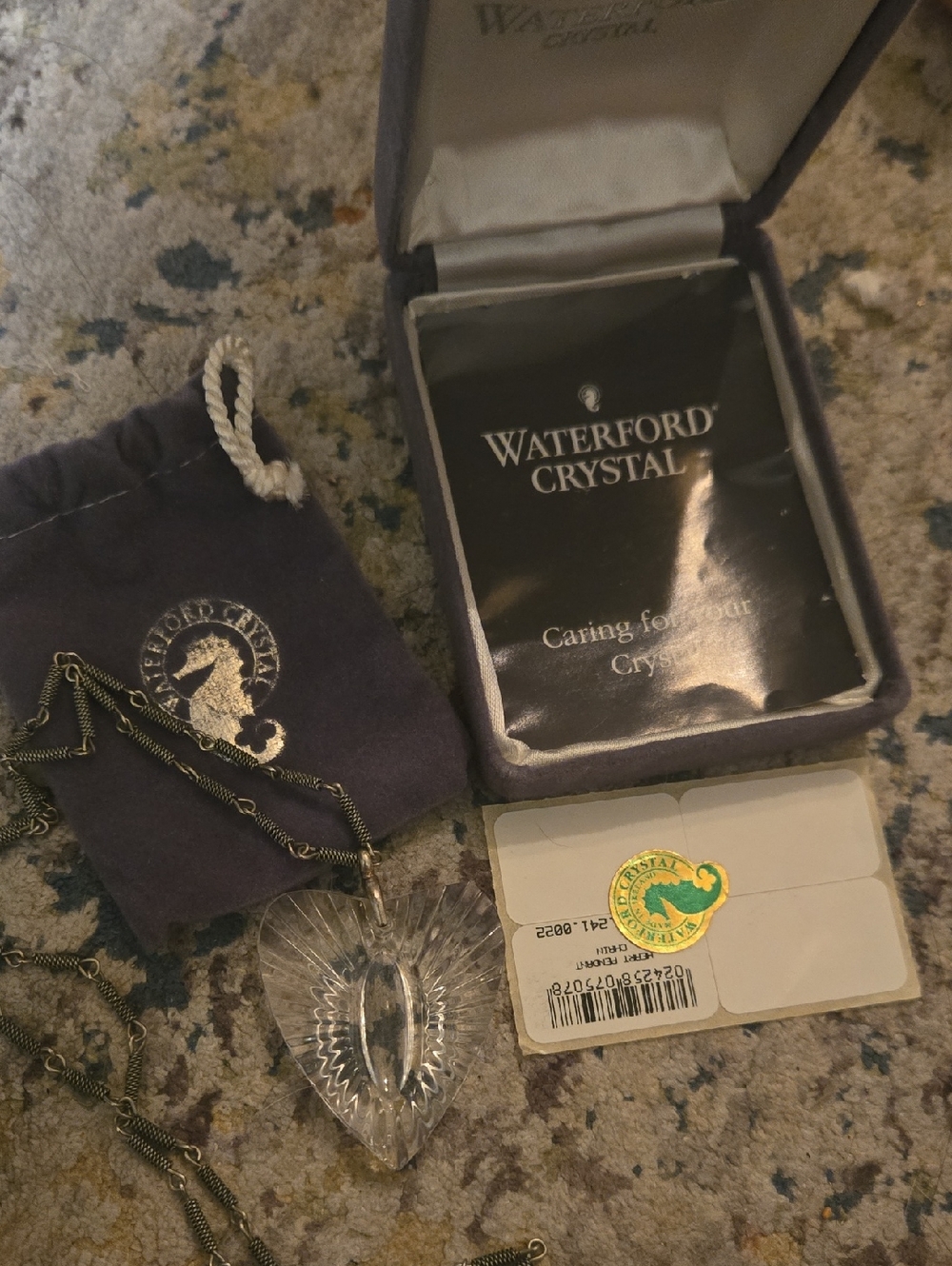 Waterford Crystal Heart Necklace With Vintage Silver Chain Box And Pouch